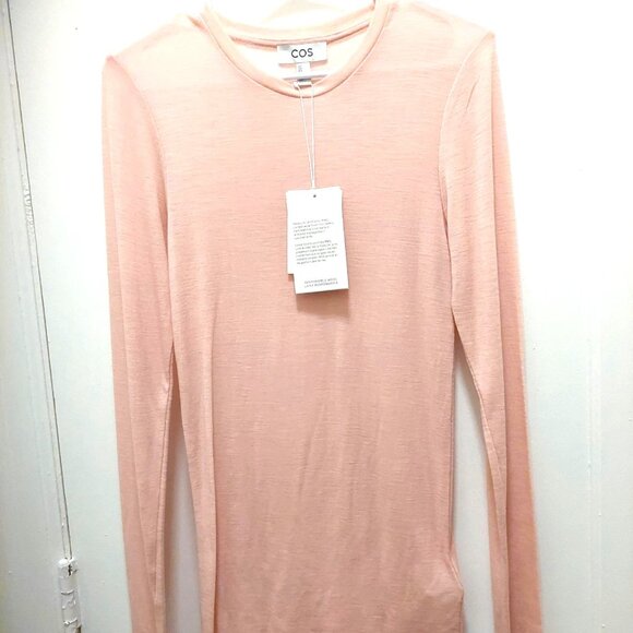 COS Baby Pink Yellow Crew Neck Merino Wool Thumbhole Sweater M L NWT !!!! - Picture 1 of 3